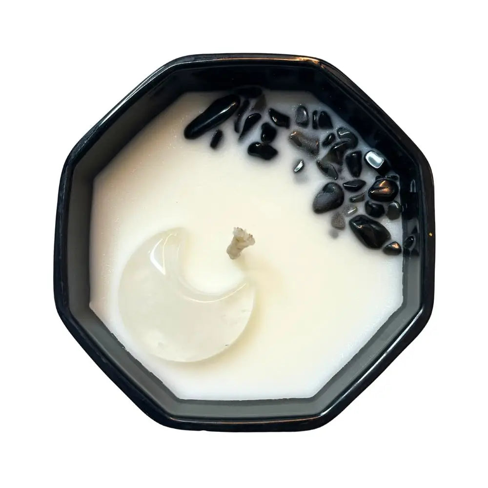 Lunar Moon Candle with Quartz and Black Obsidian