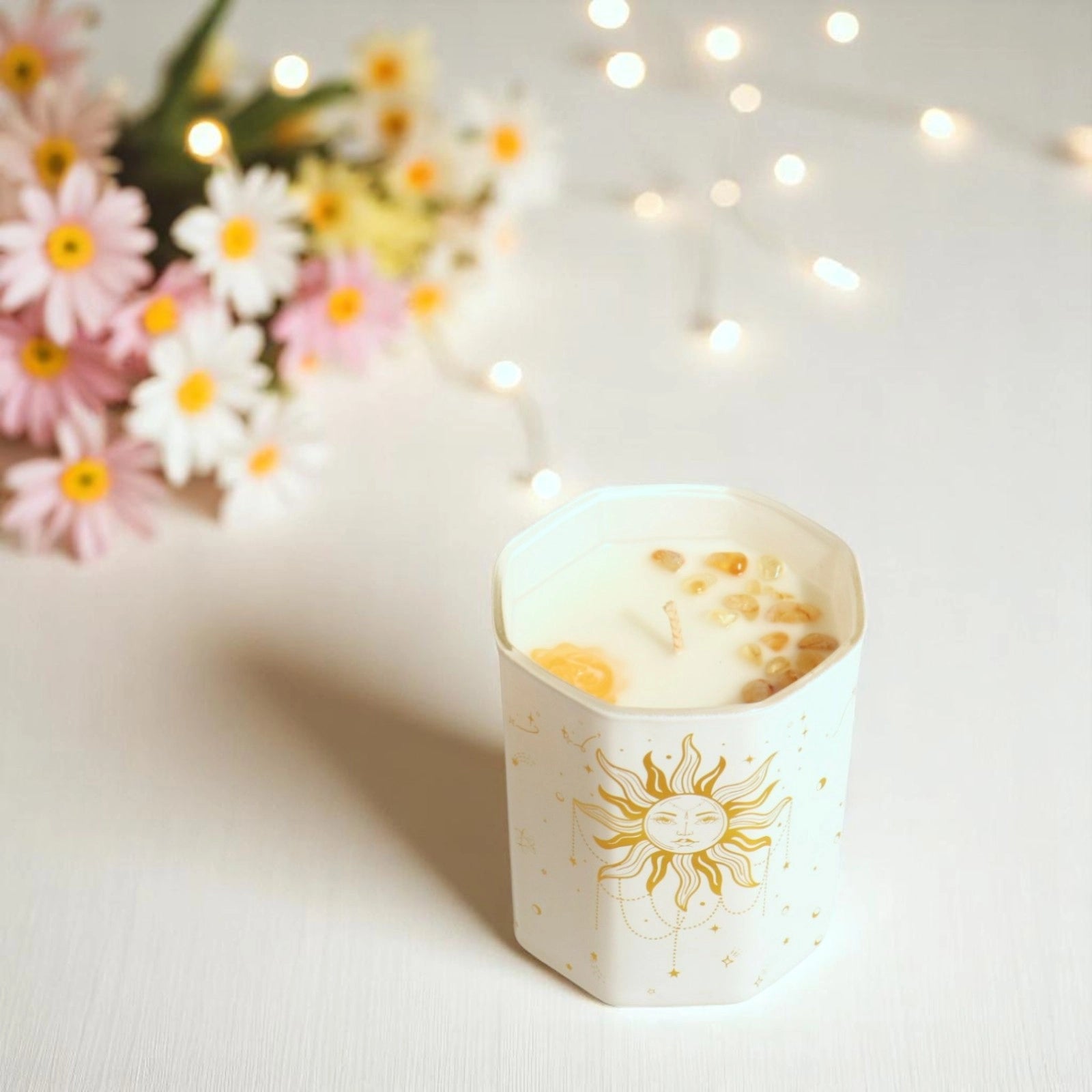 Solar Sun Candle with Yellow Jade & Citrine