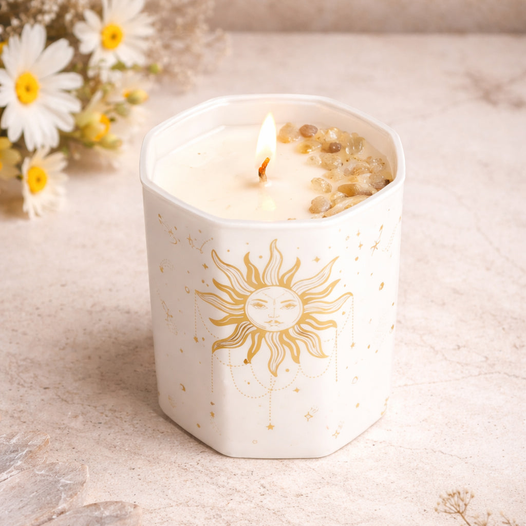 Solar Sun Candle with Yellow Jade & Citrine